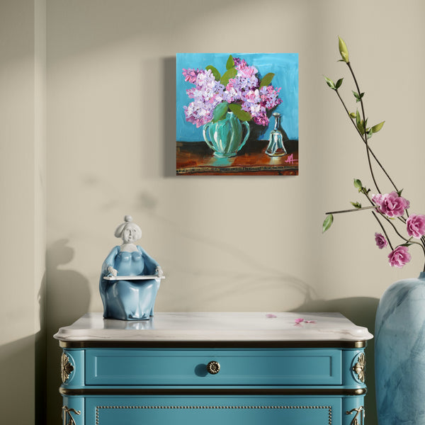Lilacs in Vase and Crystal Bell Original Painting by Angela Moulton