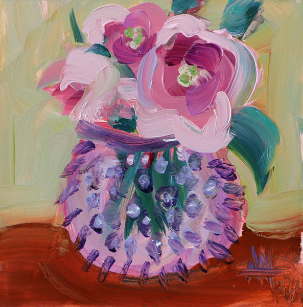 Flowers in Hobnail Vase Original Oil Painting by Angela Moulton