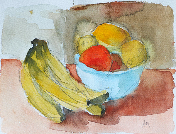 Fruit on the Table Original Watercolor Painting Angela Moulton