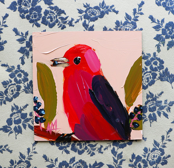 Scarlet Tanager and Berries no. 20 Original Oil Painting by Angela Moulton