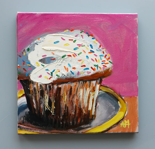 Vanilla Cupcake with Sprinkles Original Oil Painting Angela Moulton