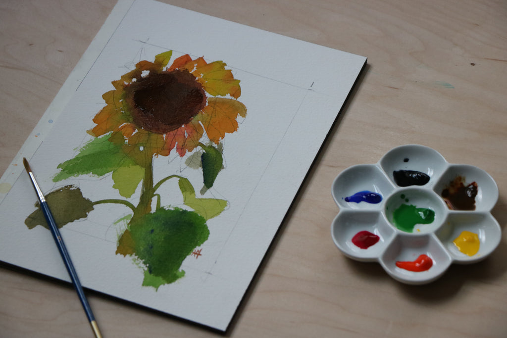 Sunflower Watercolor Speedpainting with Voiceover Video