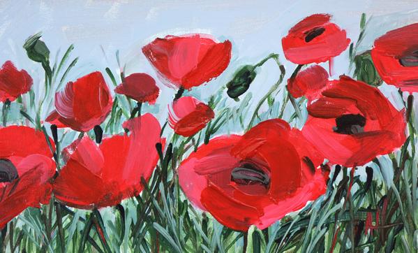 Red Poppies in Acrylic Paint
