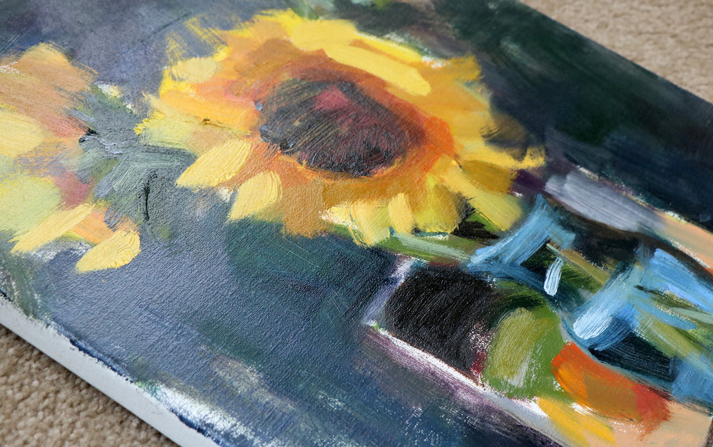 Making of Sunflowers in Blue Vase Oil Painting Part 2