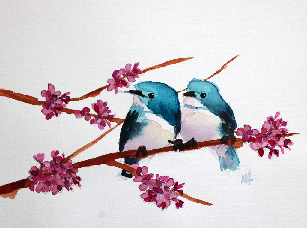 Two Cerulean Warblers Watercolor Painting