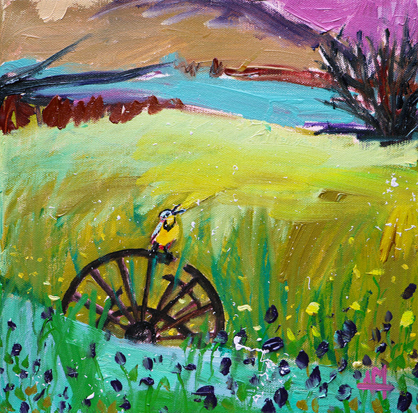 Meadowlark, Harbinger of Spring Original Oil Painting by Angela Moulton