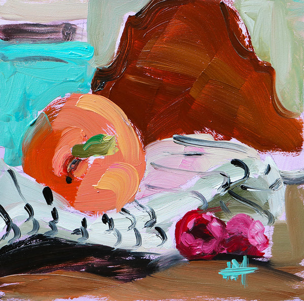 Apricot and Raspberries on the Counter Original Oil Painting Angela Moulton