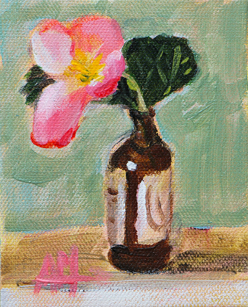 Begonia Flower in Vanilla Extract Bottle Original Painting by Angela Moulton