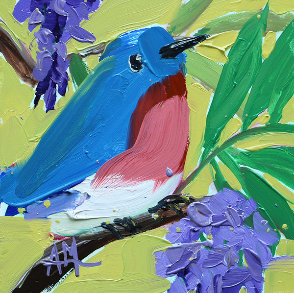 Eastern Bluebird and Wisteria Original Oil Painting Angela Moulton