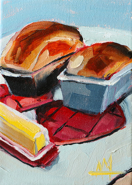 Homemade Bread and Butter Original Oil Painting by Angela Moulton