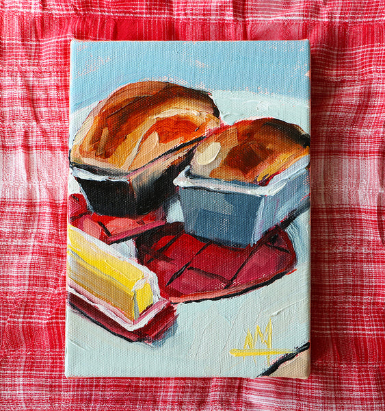 Homemade Bread and Butter Original Oil Painting by Angela Moulton