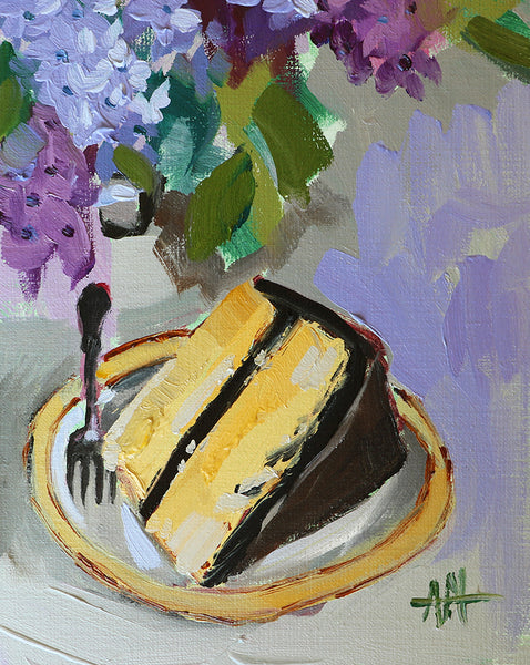 Cake and Lilacs Original Oil Painting Angela Moulton