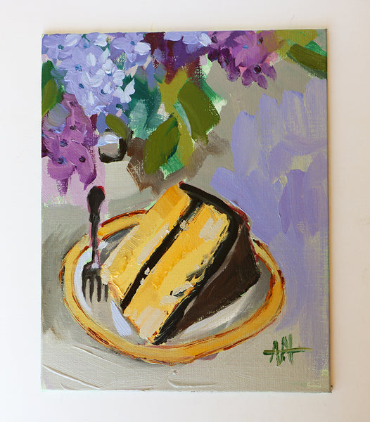 Cake and Lilacs Original Oil Painting Angela Moulton