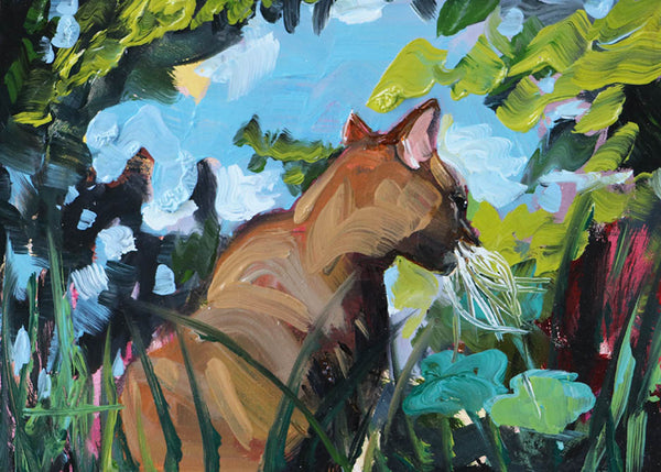 Cat in the Grass Original Painting by Angela Moulton