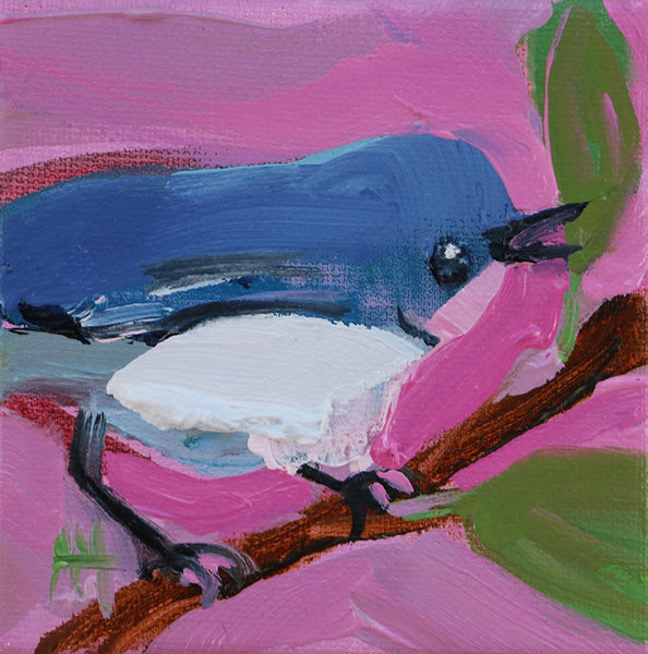 Cerulean Warbler and Pink Sky Original Painting by Angela Moulton