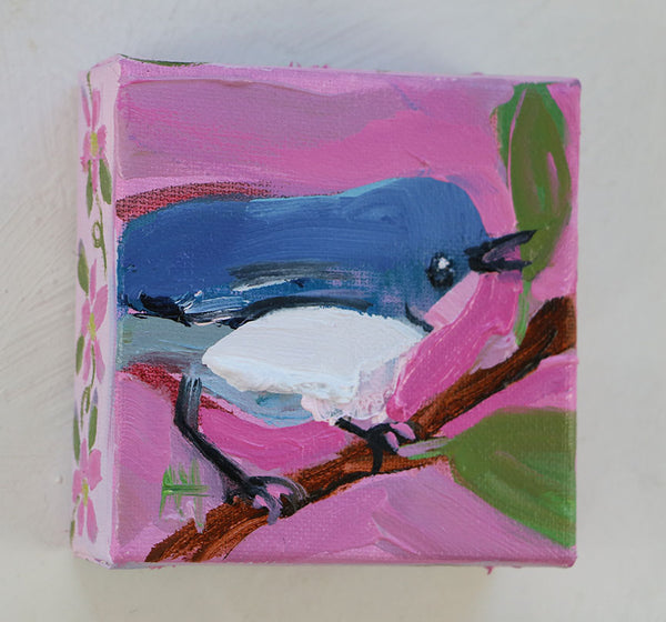 Cerulean Warbler and Pink Sky Original Painting by Angela Moulton