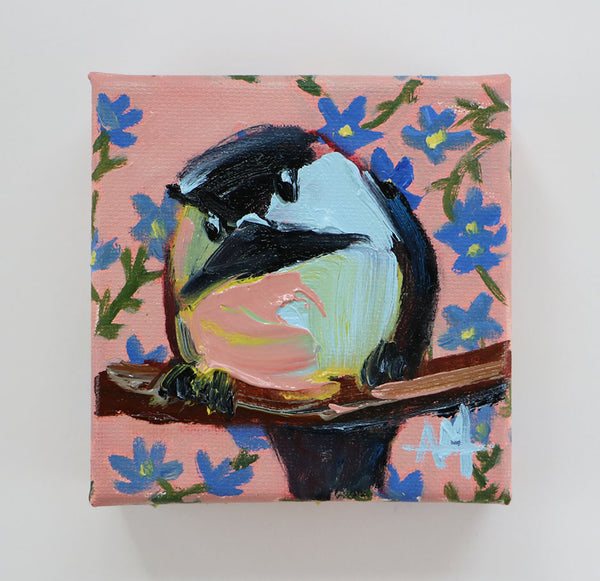 Chickadee and Forget Me Nots Original Painting by Angela Moulton