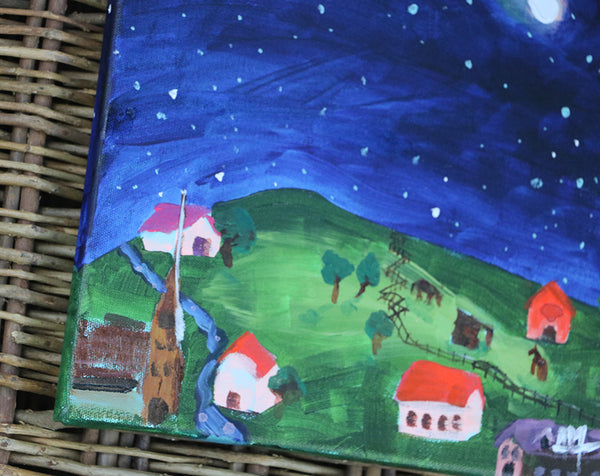 Comet Over Village Original Painting by Angela Moulton