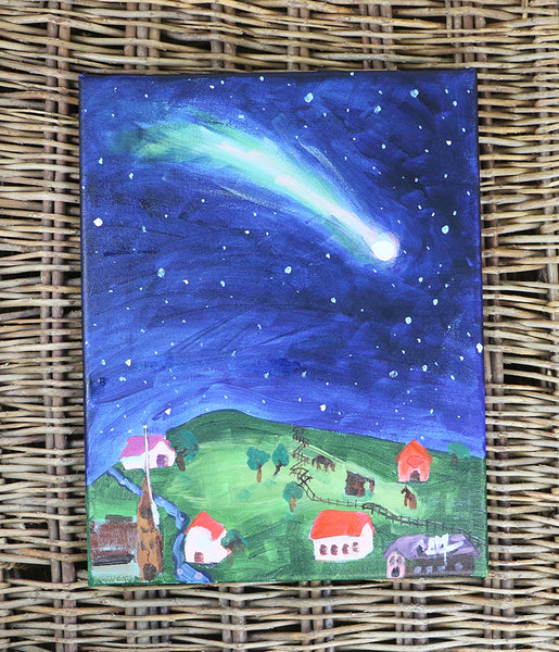 Comet Over Village Original Painting by Angela Moulton