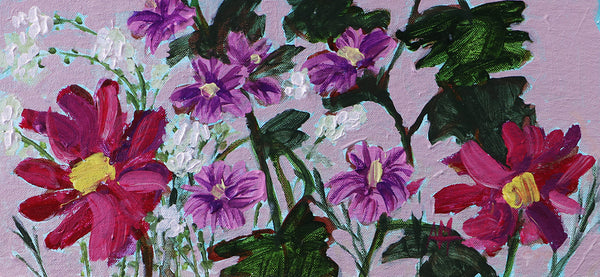 Cosmos, Mallow, and Alyssum Original Painting Angela Moulton