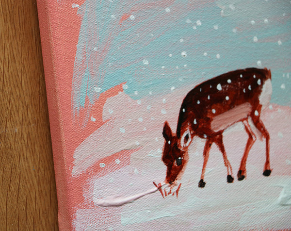 Deer in the Snow Original Painting by Angela Moulton