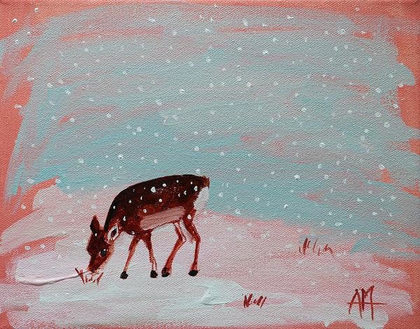 Deer in the Snow Original Painting by Angela Moulton