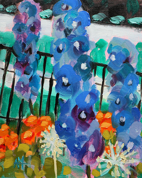 Delphiniums in the Park Original Oil Painting by Angela Moulton
