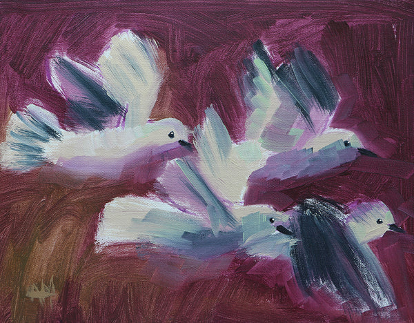 Doves in Flight Original Oil Painting by Angela Moulton