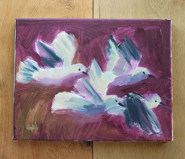 Doves in Flight Original Oil Painting by Angela Moulton