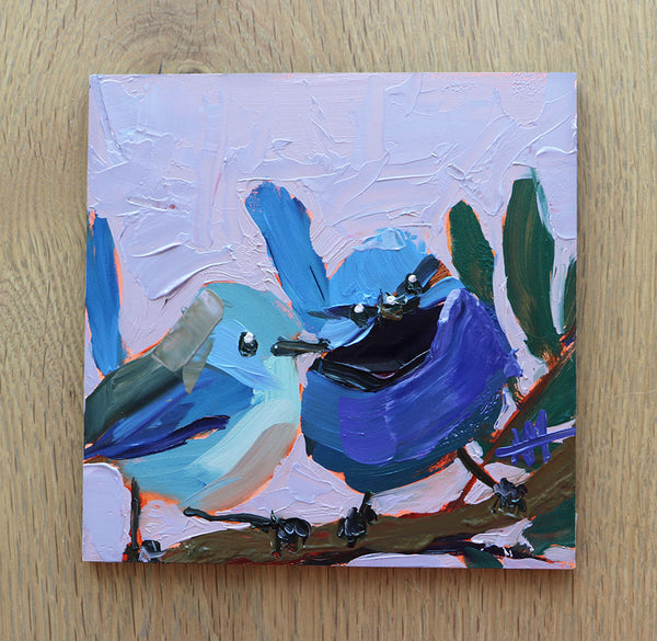 Fairy Wrens on Lavender Original Oil Painting by Angela Moulton