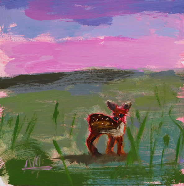 Fawn in Meadow Original Painting by Angela Moulton
