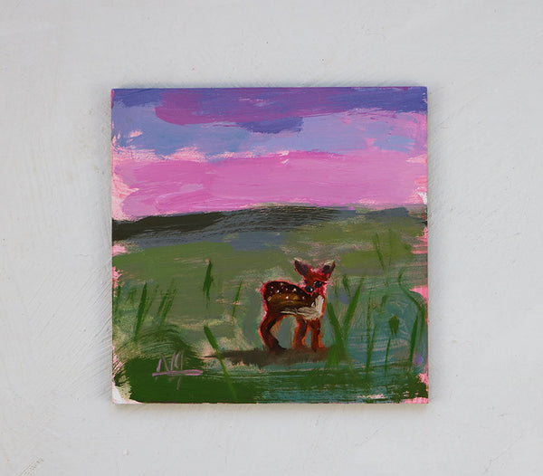 Fawn in Meadow Original Painting by Angela Moulton