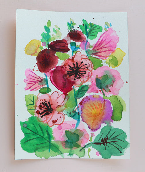 Floral Pinks Original Watercolor Painting by Angela Moulton