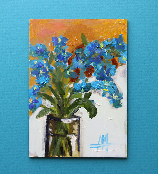 Forget-Me-Nots in Vase Original Oil Painting Angela Moulton
