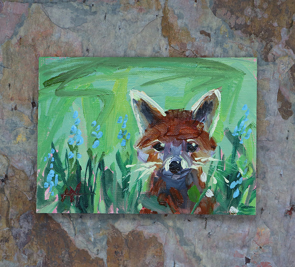 Fox in the Meadow Original Oil Painting by Angela Moulton