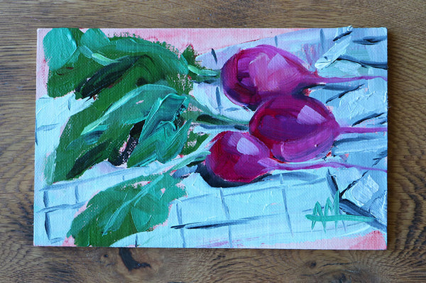 Fresh Radishes on Towel Original Oil Painting Angela Moulton