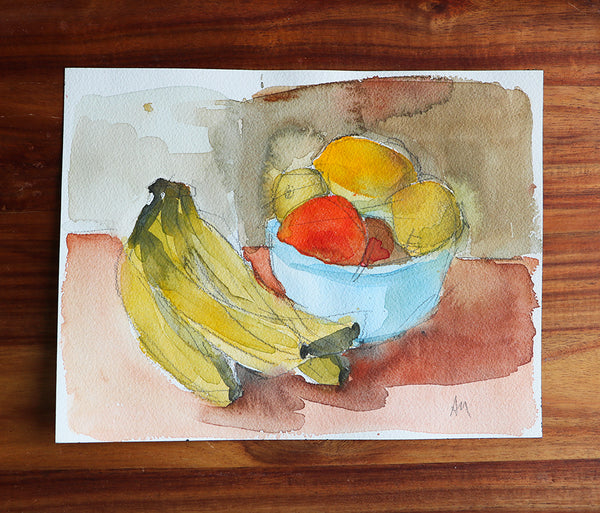 Fruit on the Table Original Watercolor Painting Angela Moulton