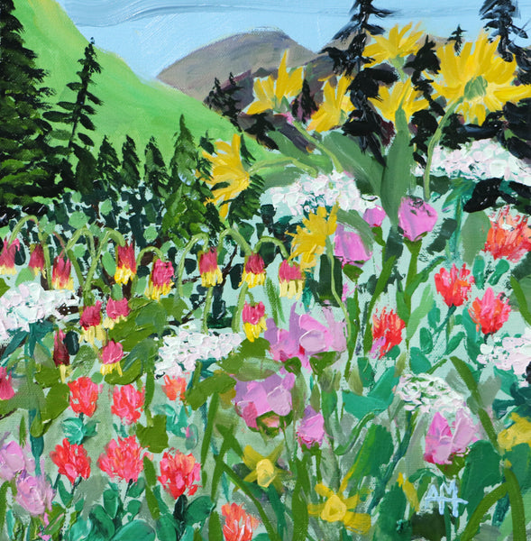 Wildflowers on the Way to Iceberg Lake, Glacier Original Oil Painting Angela Moulton