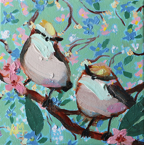 Goldcrest Kinglets in Spring Original Painting by Angela Moulton