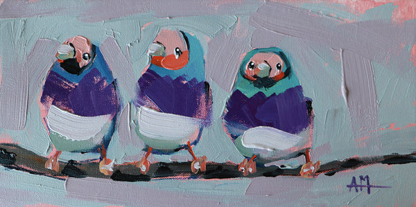 Gouldian Finches on Branch Original Oil Painting by Angela Moulton