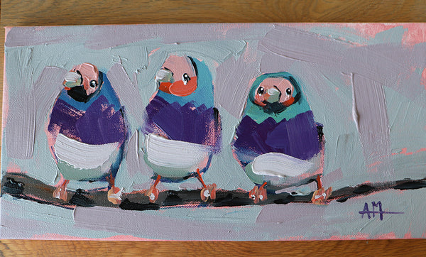 Gouldian Finches on Branch Original Oil Painting by Angela Moulton