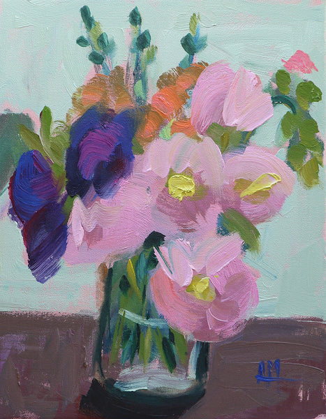 Hollyhock Bouquet Original Oil Painting Angela Moulton