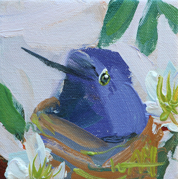 Hummingbird in Nest Original Painting by Angela Moulton