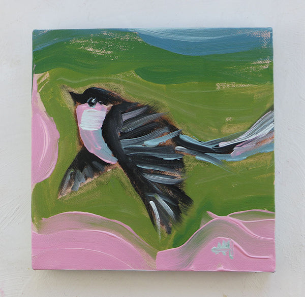 Long Tailed Titbird Flight Original Painting by Angela Moulton
