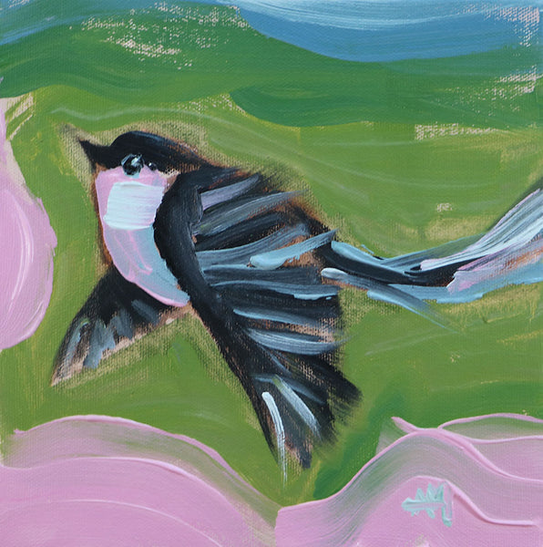 Long Tailed Titbird Flight Original Painting by Angela Moulton