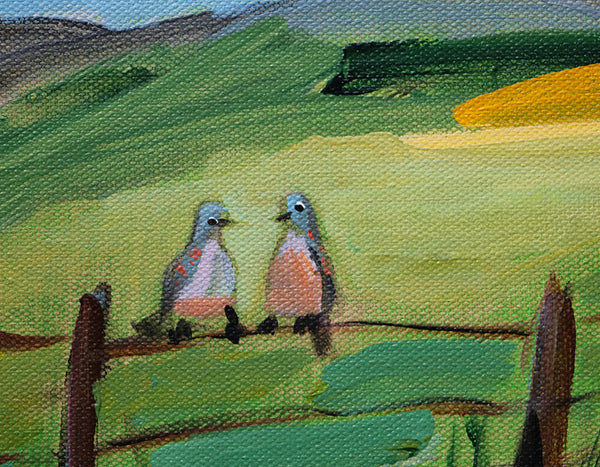 Mourning Doves on the Fence Original Painting by Angela Moulton