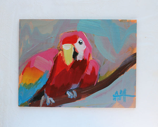 Parakeet on Branch Original Oil Painting by Angela Moulton