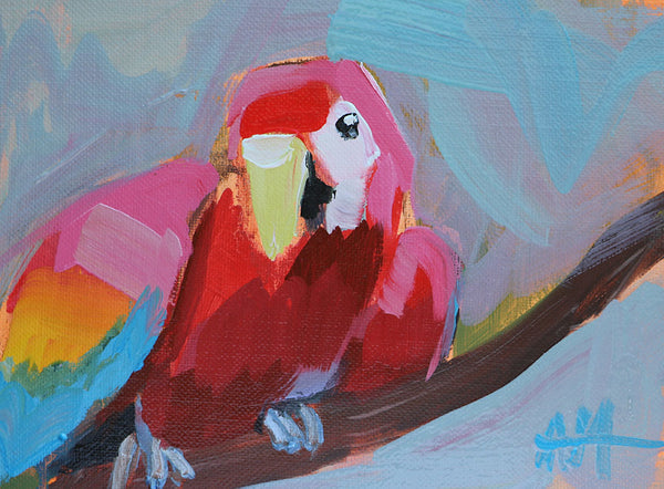 Parakeet on Branch Original Oil Painting by Angela Moulton