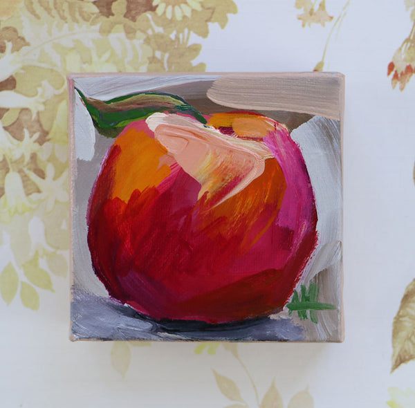 Peach with Leaf Original Painting by Angela Moulton