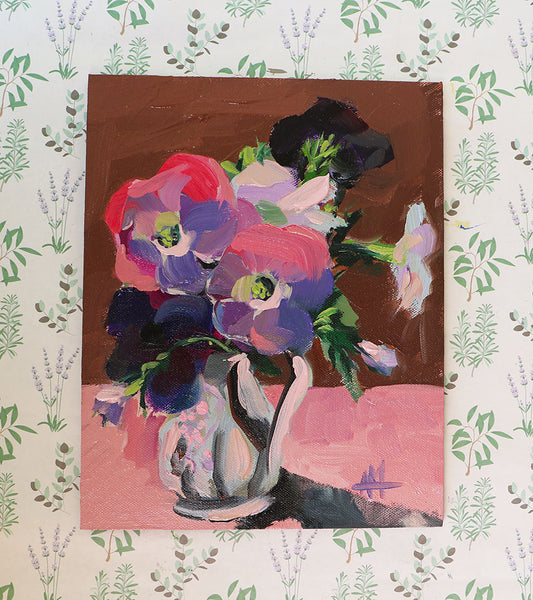 Petunias in Creamer Original Oil Painting by Angela Moulton